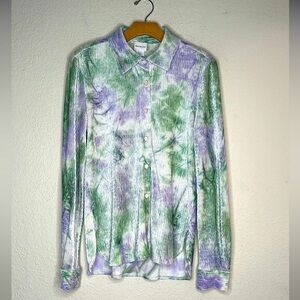 Find Me Now Crushed Velvet Velour Watercolor Button Down Top Size XS